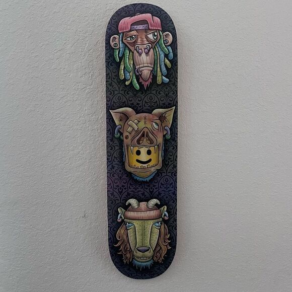 The Goat, The Monkey & The Pig - Skateboard Wall Art - Ready to Hang - NEW - Picture 1 of 6